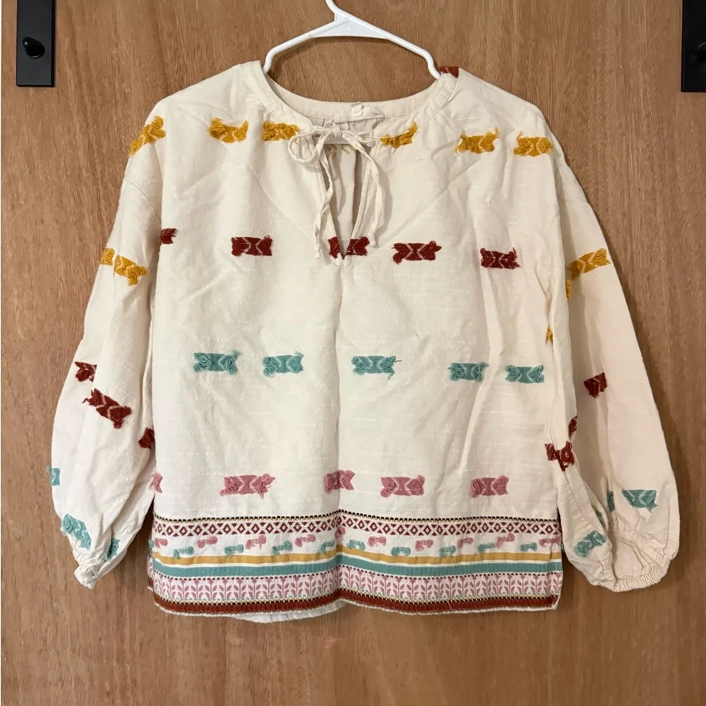 Lou Grey For Loft Getaway Embroidered Top boho folk tunic blouse size XS - Picture 2 of 8